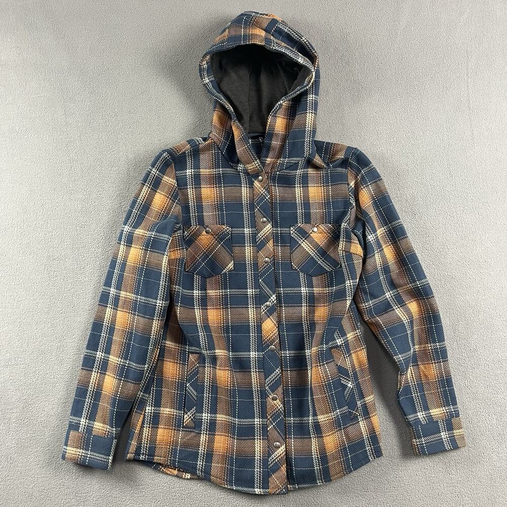 Kuhl Kleo Hoody Womens Size Small Plaid Flannel Hooded Button Snap Jacket